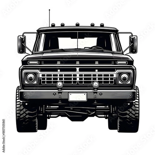 Fototapeta Heavy-duty truck silhouette front view isolated on transparent background