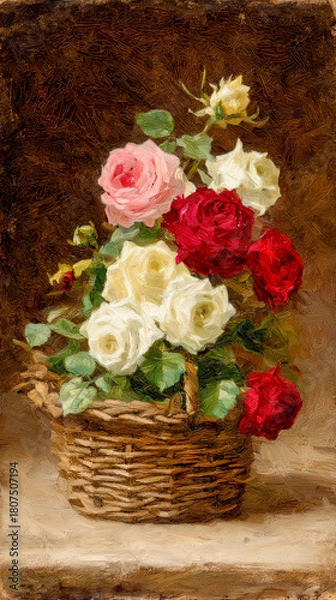 Fototapeta 満開のバラと濃い背景、ドラマチックな静物画