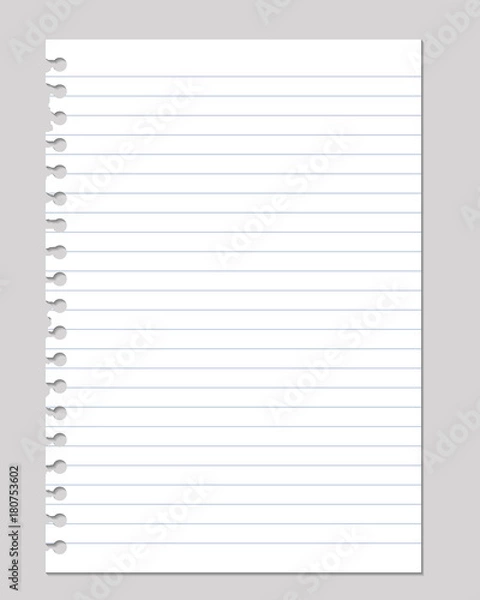 Fototapeta vector realistic illustrations of a torn sheet of paper from a workbook with shadow, isolated