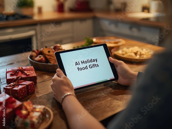 Obraz Online shopping lifestyle with AI assistance, digital devices at home, convenient e-commerce, home purchase concept, modern consumer habits.