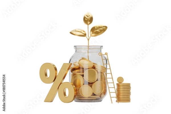 Fototapeta Unlock financial growth with our high yield savings account, watch your money flourish like a golden plant, climb the ladder to success and achieve your goals with competitive interest rates