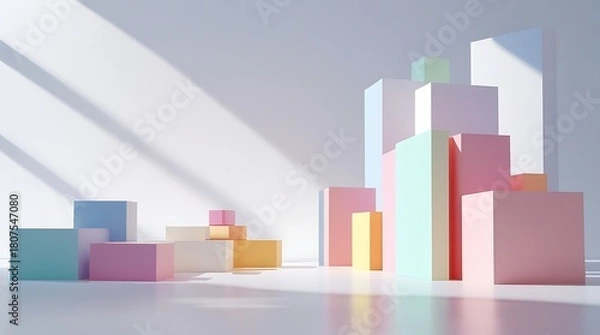 Obraz Minimalist 3D render of pastel geometric shapes, abstract modern background, light and shadow