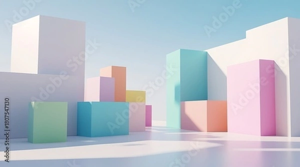 Obraz Minimalist 3D render of pastel geometric shapes, abstract modern background, light and shadow