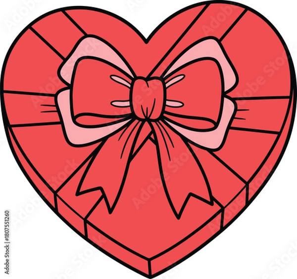 Obraz Heart shaped gift box wrapped with decorative ribbon Clip Art Vector illustration