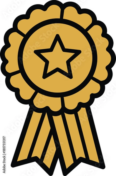 Obraz Gold rosette ribbon award with shining star icon Clip Art Vector illustration
