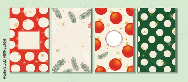 Fototapeta Set of christmas card templates with ornaments and fir branches