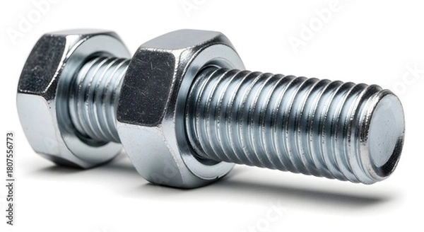Fototapeta Close up of shiny metal bolt and nut for construction industrial hardware fastener engineering project 100mm
