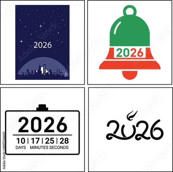 Obraz Collection of 2026 new year designs isolated on white background for decoration