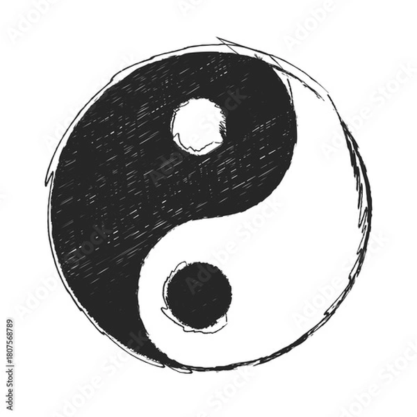 Obraz Sketchy Style Yin Yang Balance Symbol Harmony and Opposition Illustration