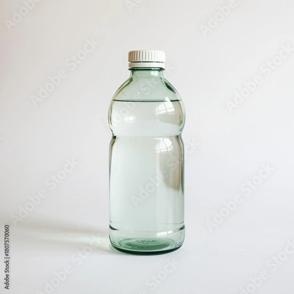 Fototapeta Transparent water bottle with green cap isolated on clean studio background for packaging use