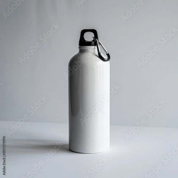 Fototapeta Tall metal bottle with secure screw lid loop handle isolated on clean studio background for product packaging