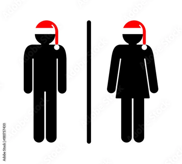 Fototapeta Restroom Sign For Christmas. Vector Illustration Of A Restroom Sign. Man And Woman Wearing Santa Claus Hat.