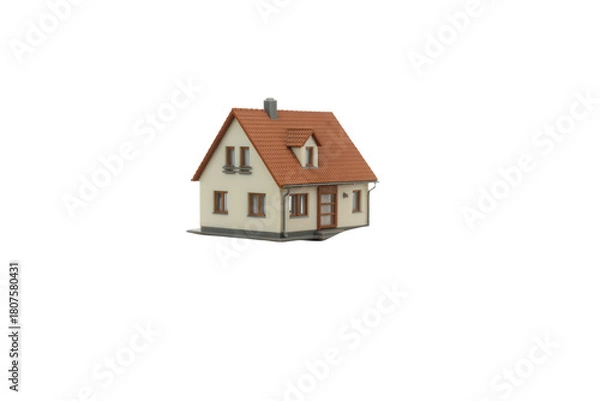 Obraz Quaint miniature house with a red-tiled roof evokes a sense of homeownership and cozy living, ideal for real estate mockups, architectural models, and design presentations, showcasing classic charm