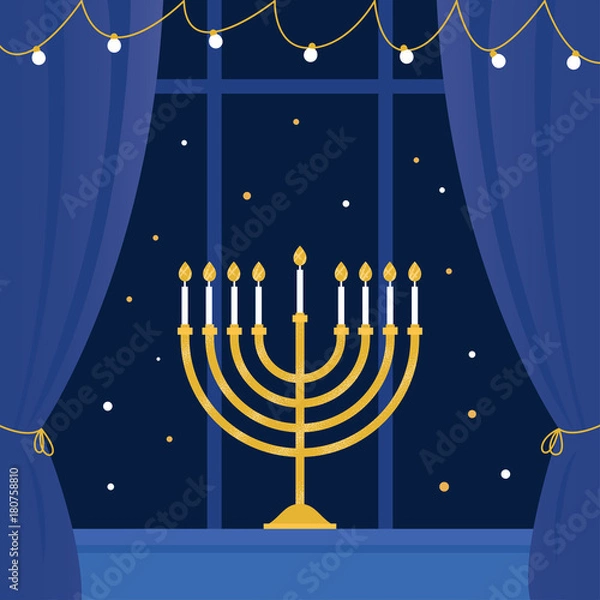 Obraz Chanukowa Menora i okno pokoju. Ilustracji wektorowych