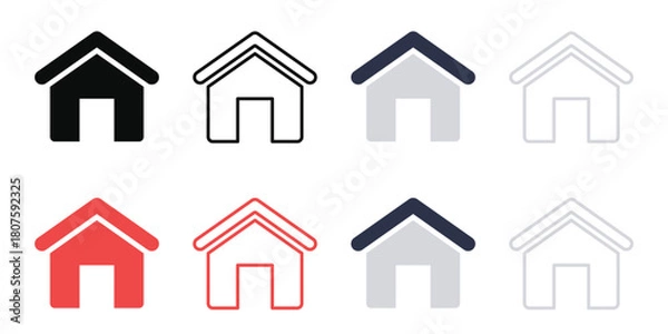 Fototapeta Home House Icon Vector Set. Simple Minimalist Residence Symbol in Outline, Solid, and Color Styles for Website, Application, and Real Estate Navigation