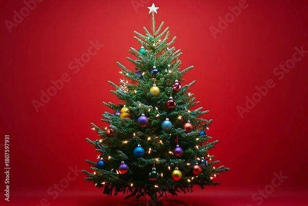 Fototapeta christmas tree on red background