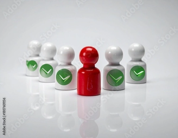 Fototapeta Red Peg Doll Leader with Green Checkmarks Representing Selection and Approval