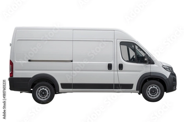 Fototapeta Modern white delivery van ready for commercial use, ideal for logistics, transportation, and business needs, this vehicle represents efficiency and reliability on the road, perfect for branding