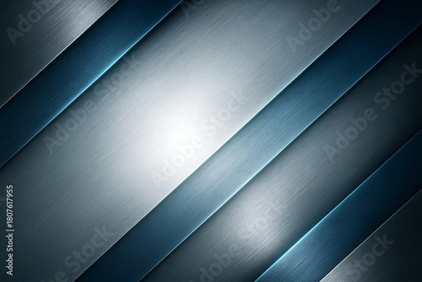 Obraz Brushed metal background with diagonal blue steel stripes and reflective light effect