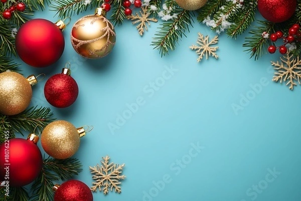 Fototapeta christmas background with balls and fir branches