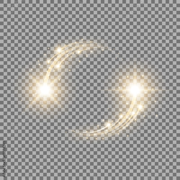 Fototapeta Glittering star dust, circle of lights, golden color