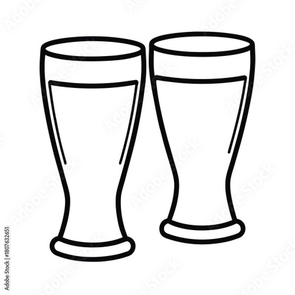 Fototapeta A single, clear glass of cold beer is isolated against a white background, full of fresh, transparent liquid beverage