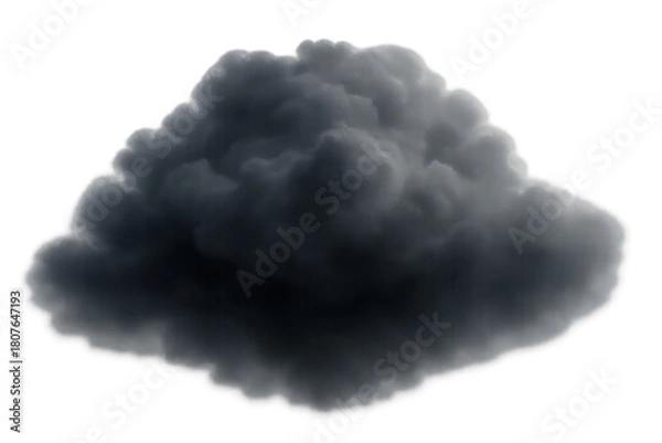 Fototapeta Dark storm cloud forming, bringing lightning and atmospheric weather changes, isolated on transparent background