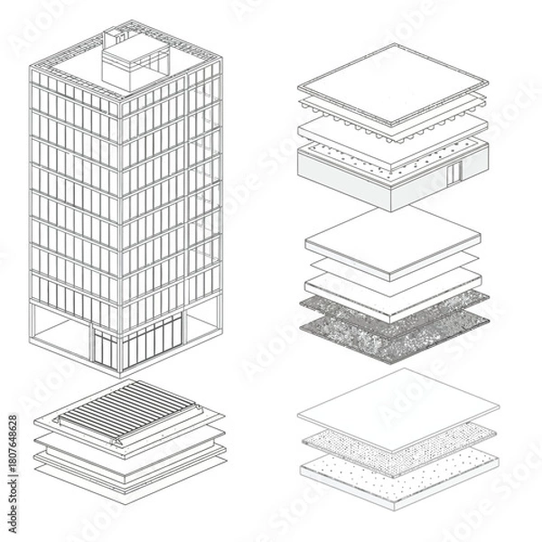 Fototapeta Architectural Building Isometric View and Layered Sections
