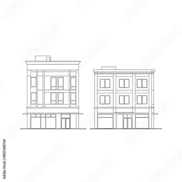 Fototapeta Architectural Elevation Drawings Of Two Modern Buildings