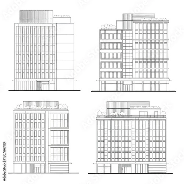 Fototapeta Architectural Line Drawings of Contemporary Urban Buildings