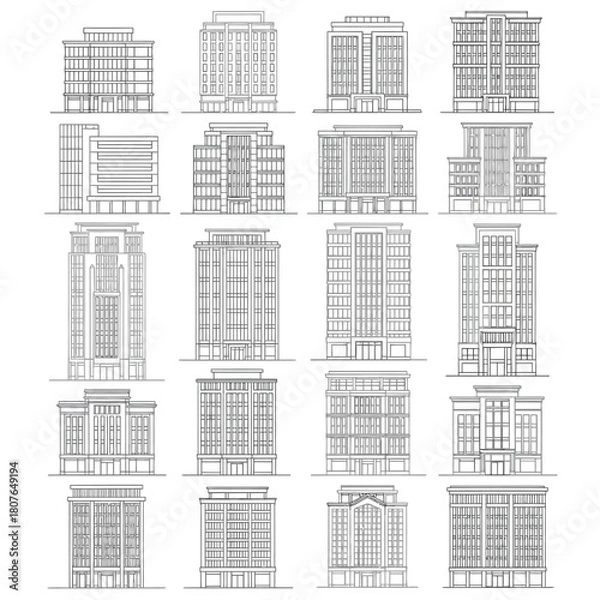 Fototapeta Architectural Line Drawings of Modern Apartment Buildings