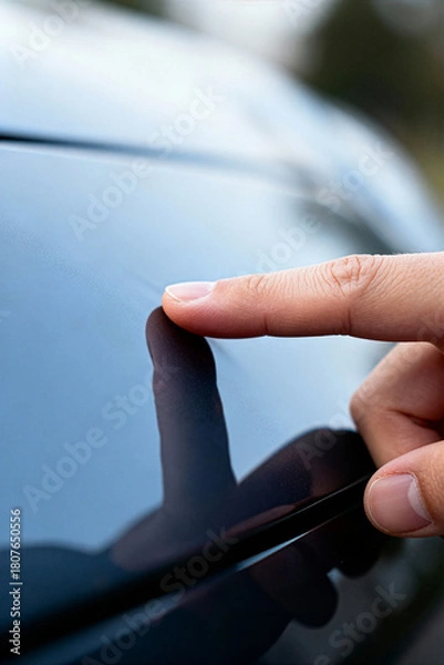 Obraz Inspecting a scratch on a car's surface during automotive service