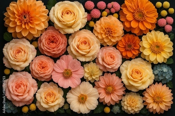 Obraz Vibrant mixed floral tapestry with soft detailed petals (JPEG 300DPI 10800x7200)