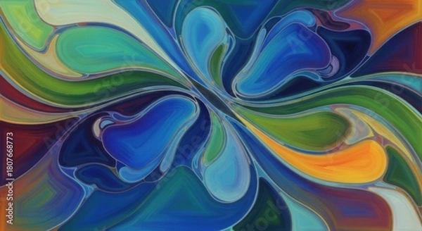 Fototapeta Abstract swirling colors of blue green teal orange and purple forming a dynamic pattern