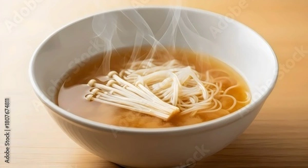 Fototapeta Organic miso ramen soup in rustic bowl for probiotic-rich wellness and sustainable healthy lifestyle concept