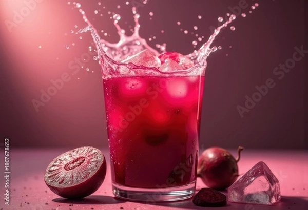 Obraz Vibrant Beetroot Beverage Raw Juice Display in Clear Container Fresh Visuals