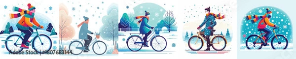 Fototapeta a man riding a bicycle in the snow