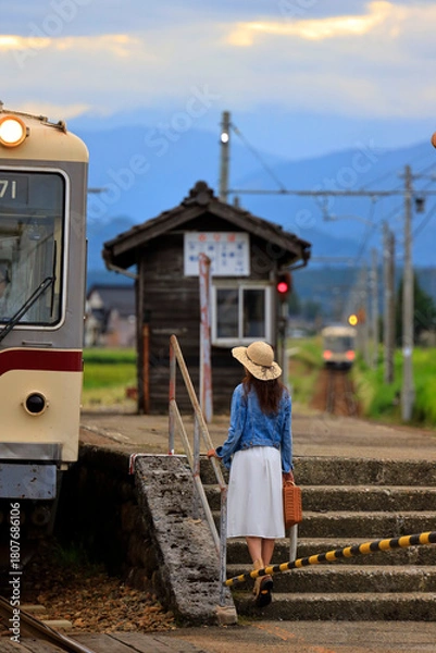 Obraz 田舎の駅のホーム