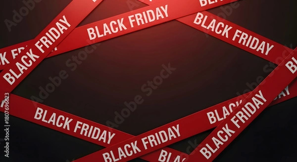 Obraz Abstract dark background with red black friday text ribbons creating a border for copy space