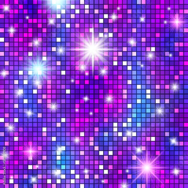 Fototapeta Disco ball party pattern, shining and gleaming squama mosaic texture for celebration banners, glamorous presentations, club style posters, events. Cabaret background.