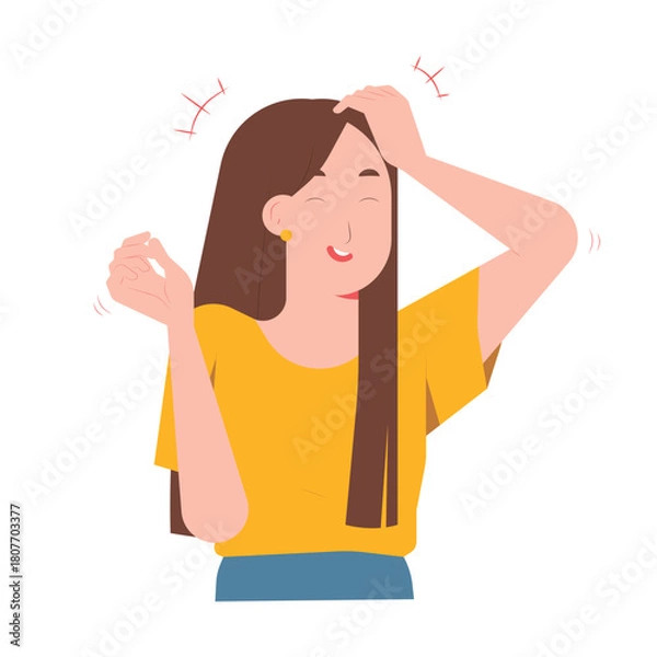 Obraz Woman laughing hard out loud with hand on head, expressing joy and amusement concept illustration