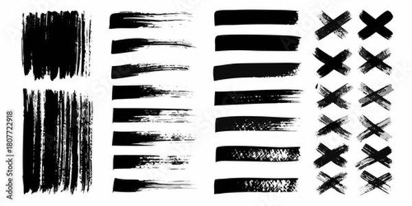 Obraz Black ink brush strokes and crosses on white background