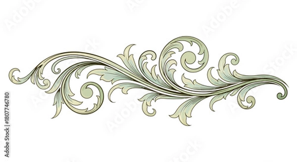 Fototapeta Elegant, detailed illustration of a decorative flourish, featuring swirling leaves and intricate scrollwork.