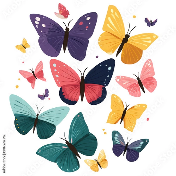 Fototapeta Collection of beautiful colorful butterflies isolated on a white background.