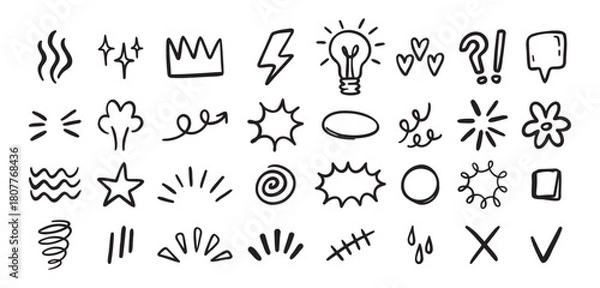 Obraz Expression sign hand drawn doodle set for concept design. Expression elements isolated on white background.