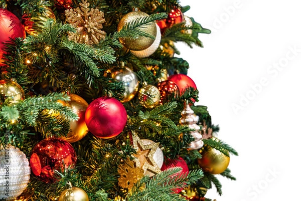 Fototapeta Close-Up of Decorated Christmas Tree with Ornaments on Transparent Background