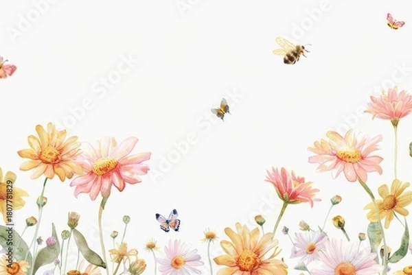 Obraz watercolor abstract flowers meadow isolated on white background