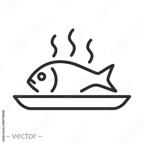 Fototapeta Cooked Fish Icon Vector Line Illustration