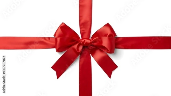 Obraz Elegant red ribbon and bow isolated on white, Red satin gift bow for Christmas and valentines