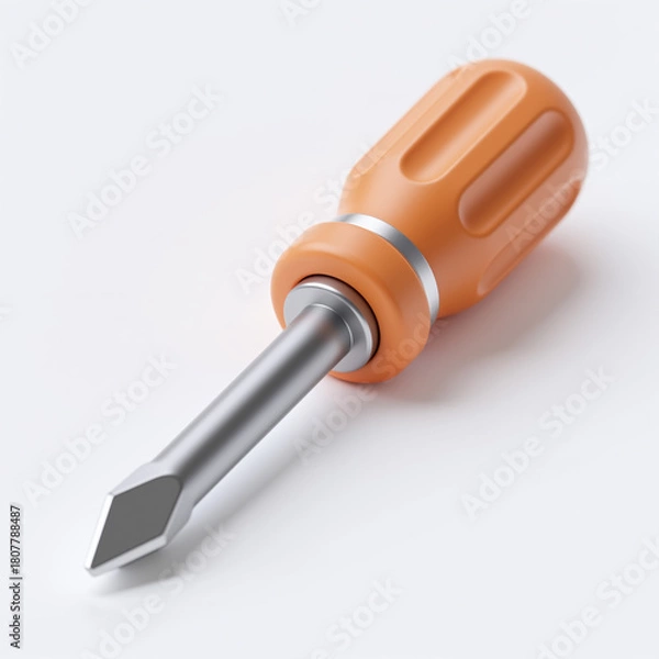 Fototapeta Photorealistic illustration of a screwdriver with orange handle, symbolizing handiness and repair, set against a clean white background, conveying simplicity and functionality.